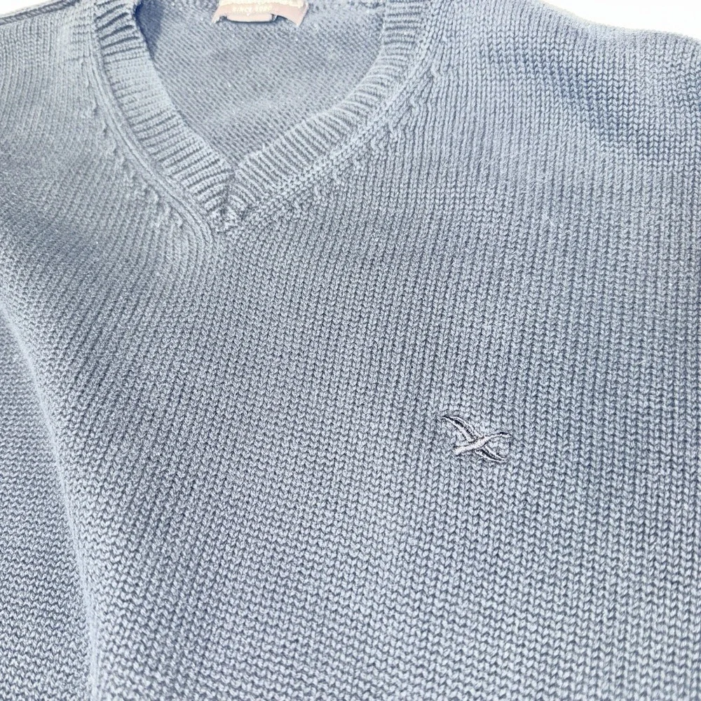 Eddie Bauer Men's L Tall V Neck Sweater 100% Cotton Navy Blue Logo Pullover